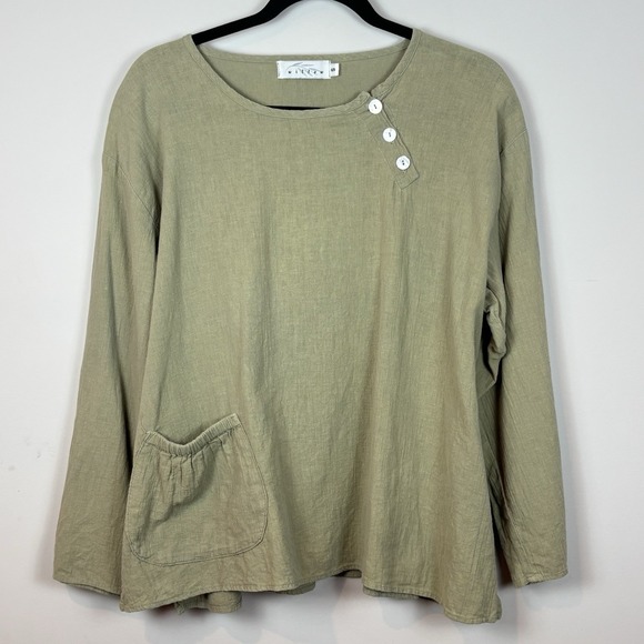 Willow Tops - Willow‎ 100% Linen Womens Sage Green Lagenlook Top SM Boho Artsy Relaxed Fit
